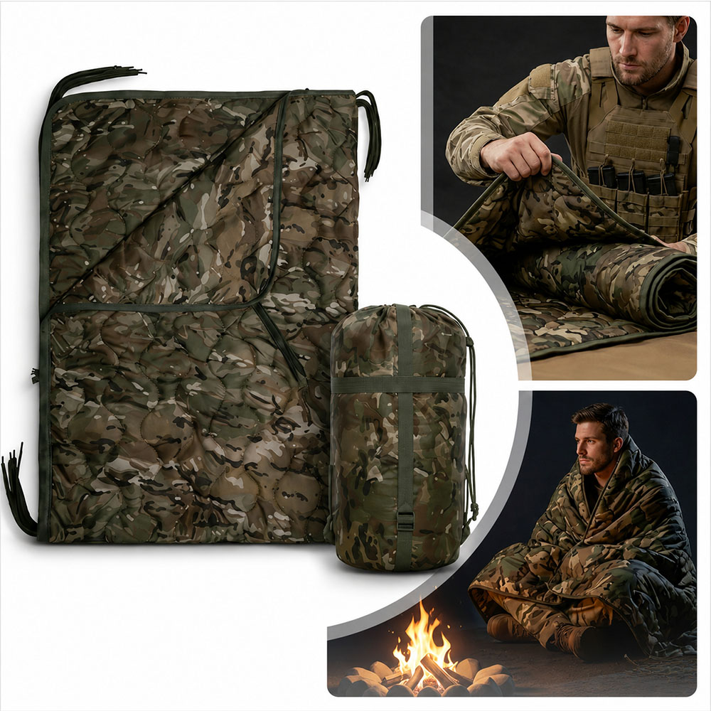 Outdoor Adventure Quilt - Kamuflajlı Kamp Battaniyesi, Fermuarlı Dönüştürülebilir Uyku